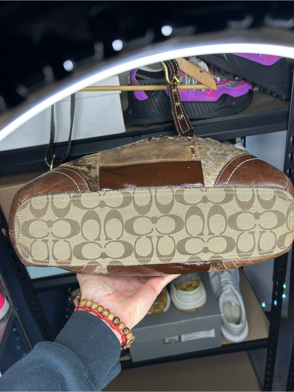 VTG Y2K Coach Patchwork Shoulder Bag Purse Brown Leather Suede Jacquard F12842 - Picture 8 of 11